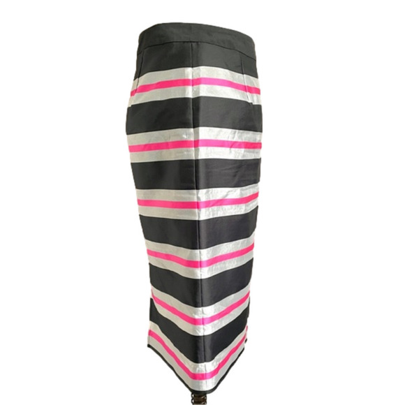 Halogen Black Silver Pink Striped Taffeta Pencil Skirt - 6/S - Picture 3 of 10